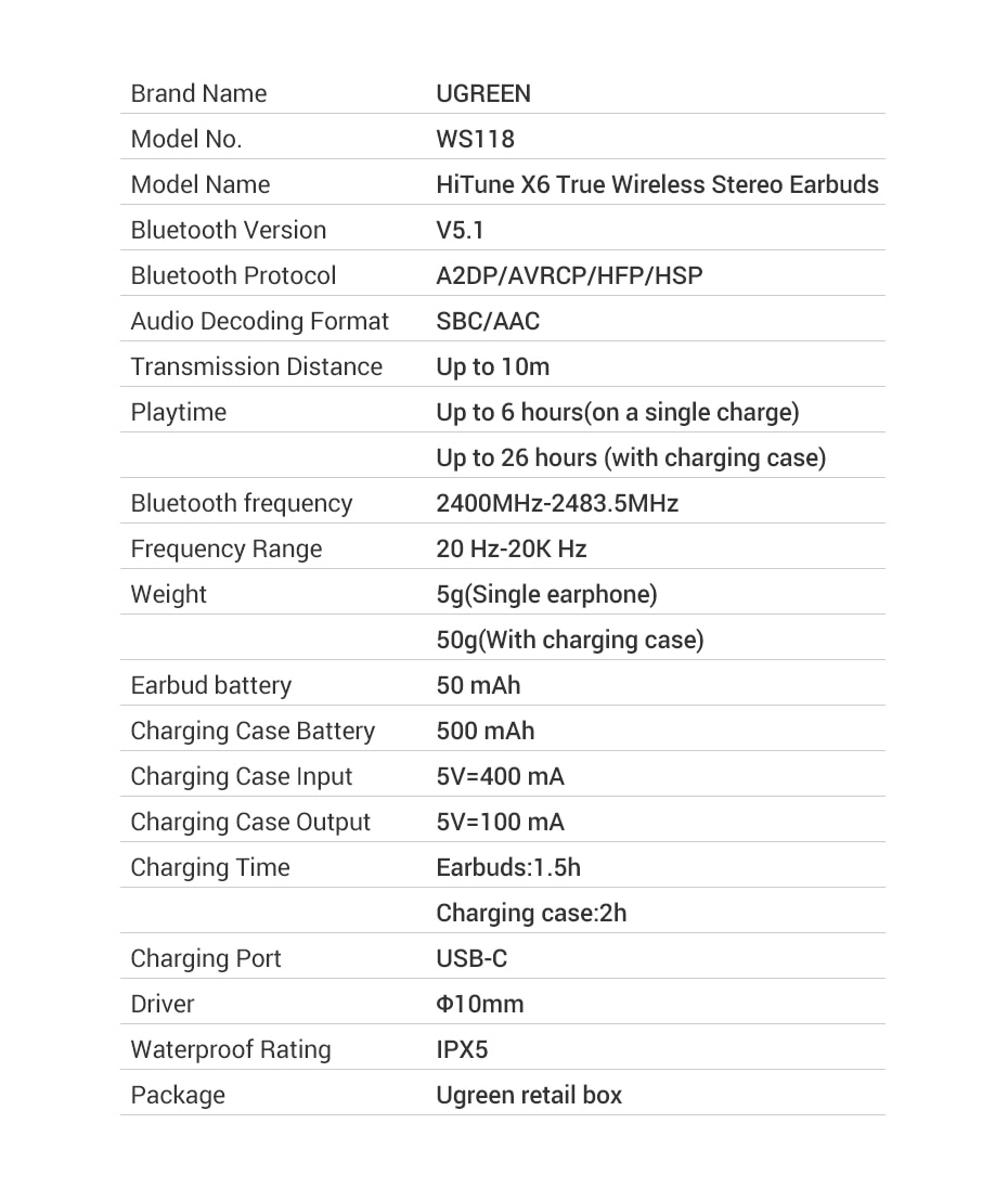 אוזניות In-Ear אלחוטיות UGREEN HiTune X6 דגם