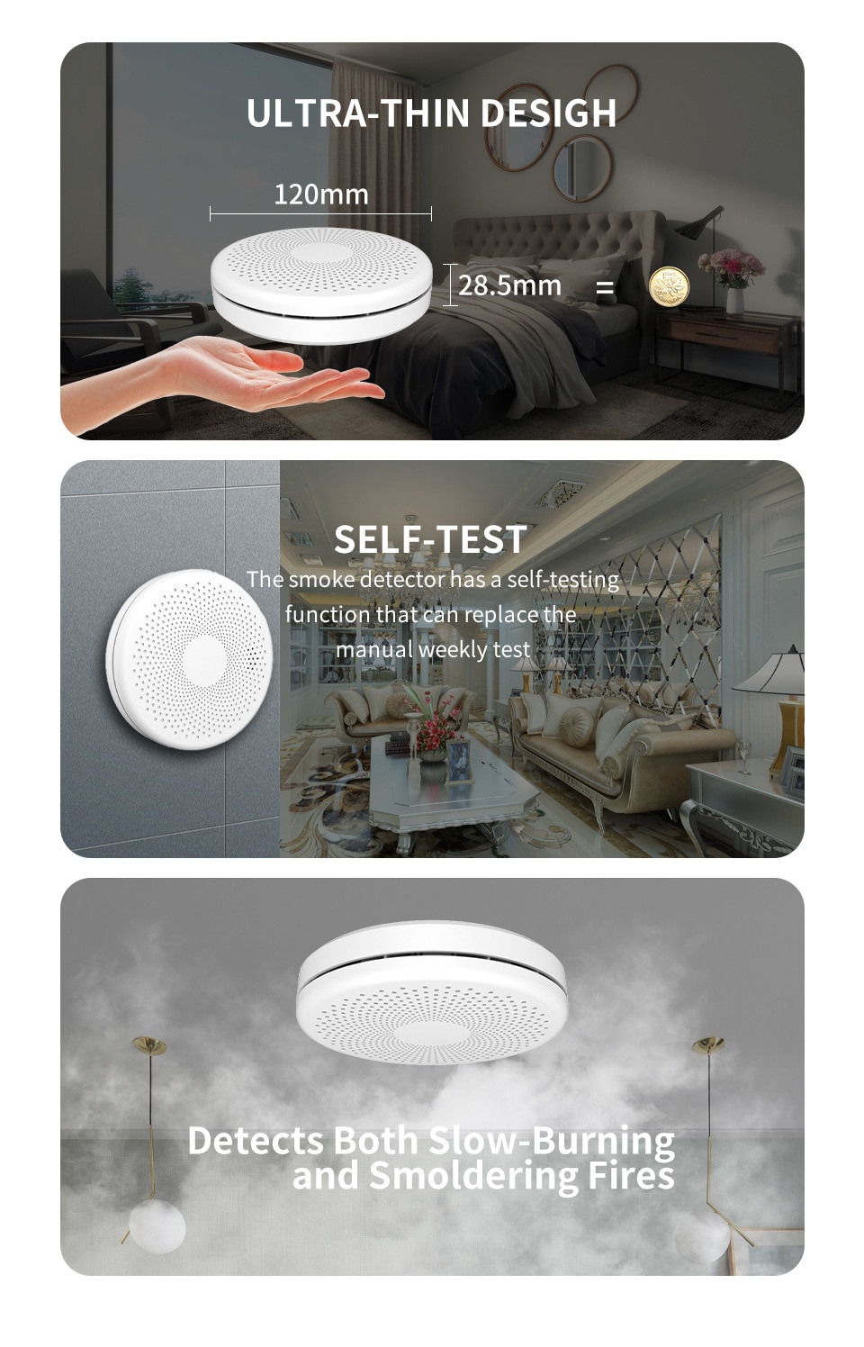 גלאי עשן אלחוטי כולל חיבור לאפליקציה וWIFI