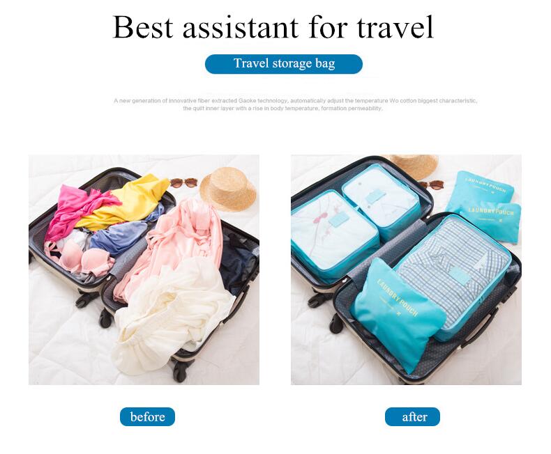 6PCs/Set Travel Bag Clothing Organizer Multifunctional Storage Bag High Capacity Mesh Packing Cubes Unisex Luggage Organizer Bag