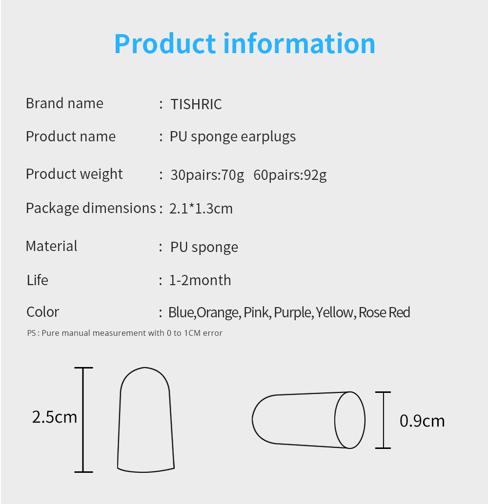 אטמים לאוזניים עם הנחתת רעש גבוהה מבית TISHRIC - 60/120/160 יח' לבחירה