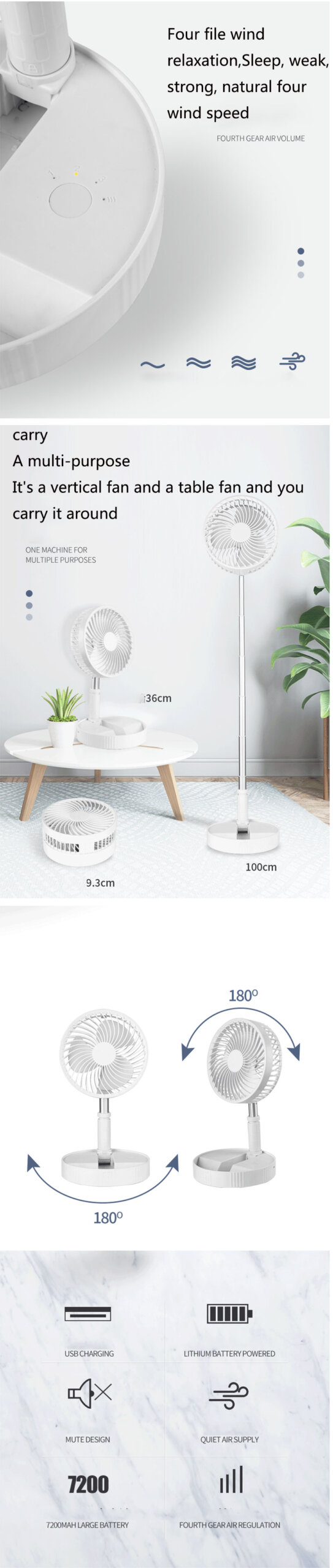 מאוורר נטען USB טלסקופי - מגוון צבעים לבחירה!