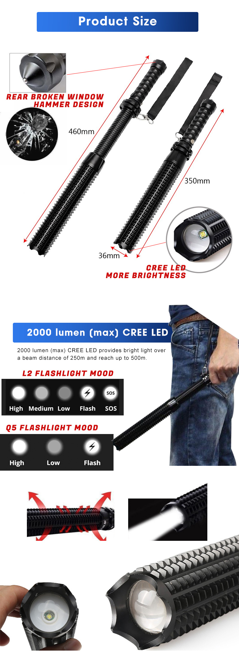 אלה נשלפת – אלה טלוסקופית נפתחת בקלות ומהירות עם פנס עוצמתי!