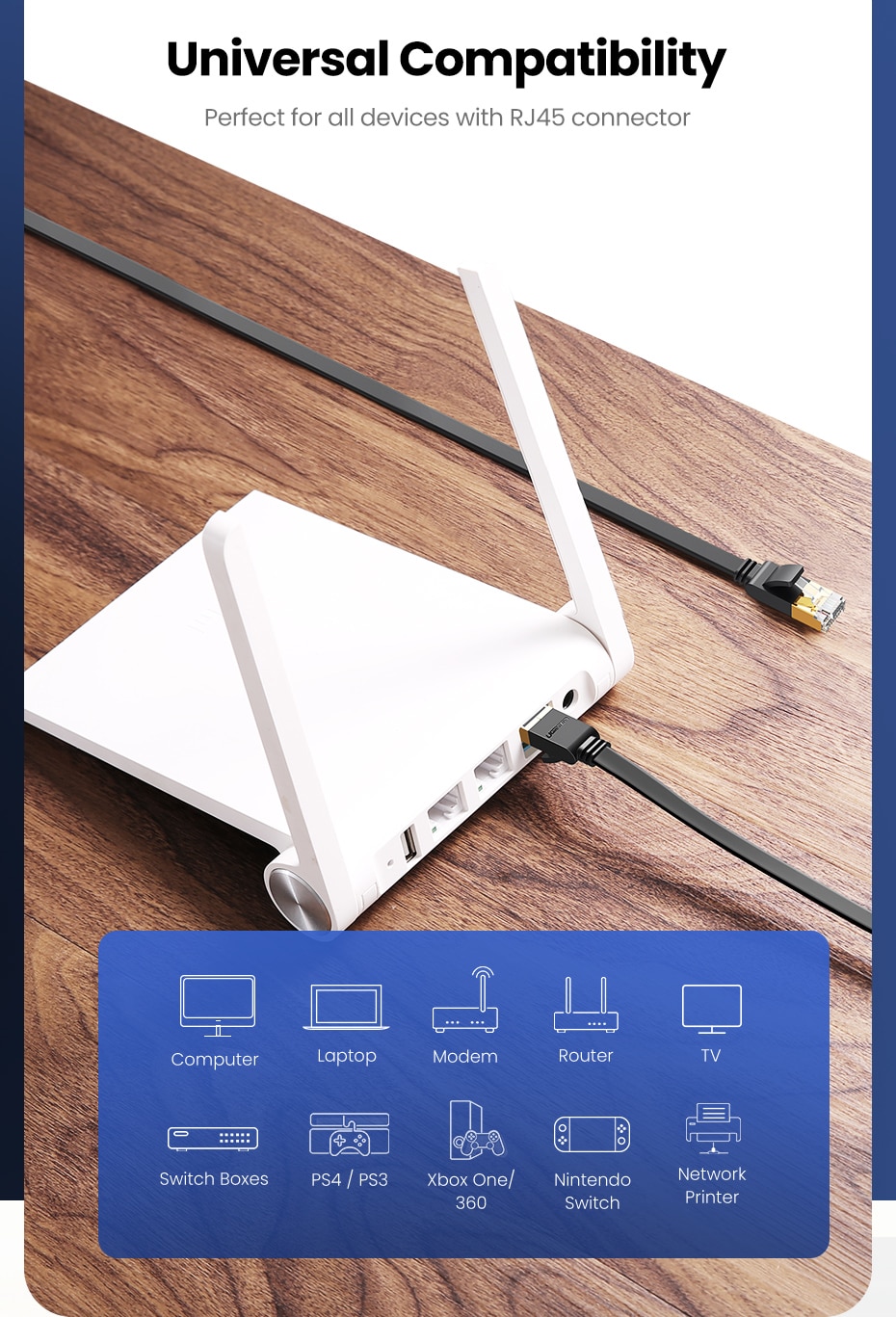 כבל רשת RJ45 CAT 7 עבור נתב מודם מבית Ugreen