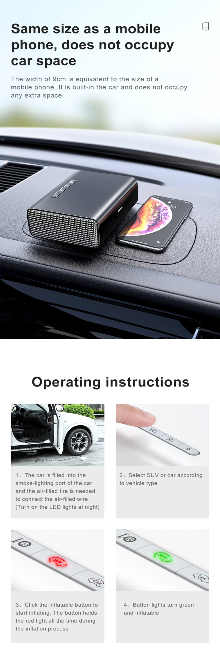 קומפרסור לרכב – קומפרסור נייד לניפוח גלגלי הרכב של Baseus