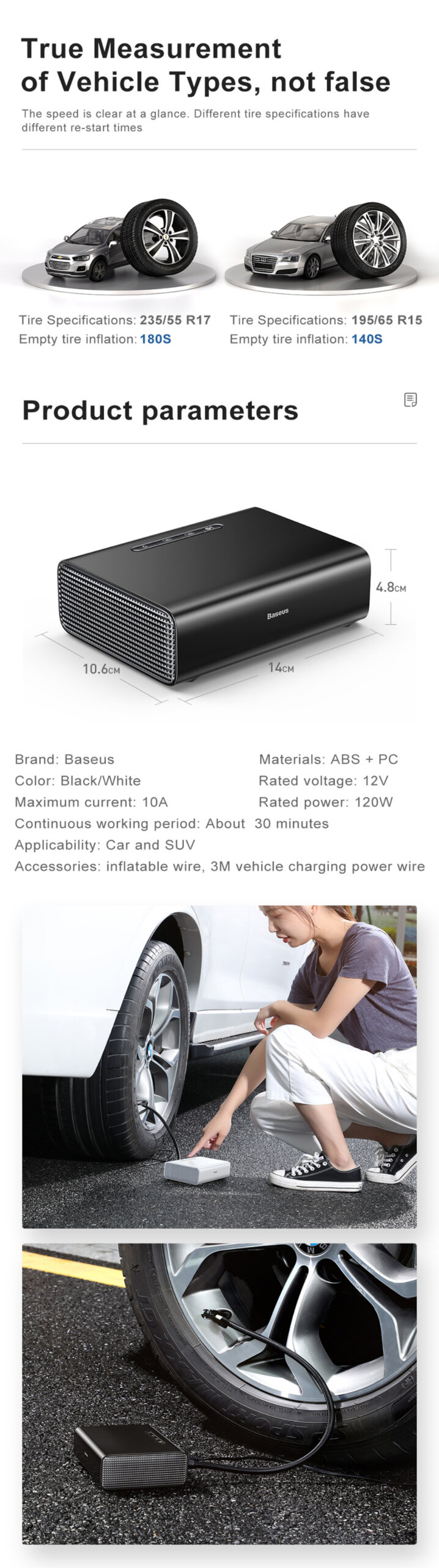 קומפרסור לרכב – קומפרסור נייד לניפוח גלגלי הרכב של Baseus