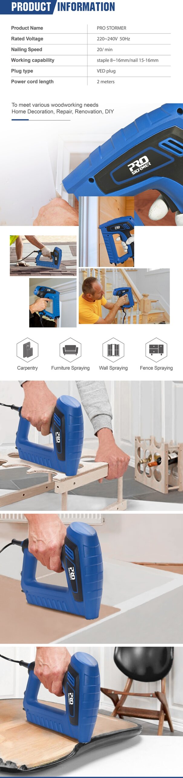 אקדח סיכות ומסמרים חשמלי עם גלגלת לכיוון העוצמה מבית Prostormer