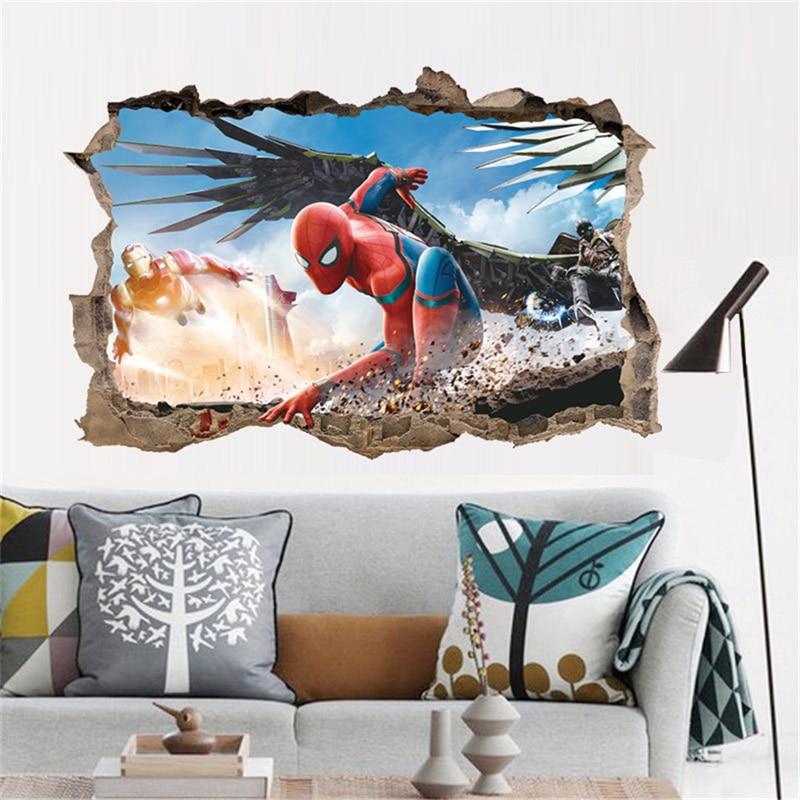 מדבקות קיר לילדים בעיצוב 3D בסגנון הנוקמים מארוול