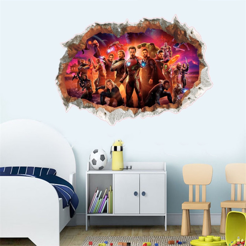 מדבקות קיר לילדים בעיצוב 3D בסגנון הנוקמים מארוול