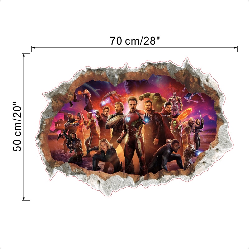 מדבקות קיר לילדים בעיצוב 3D בסגנון הנוקמים מארוול
