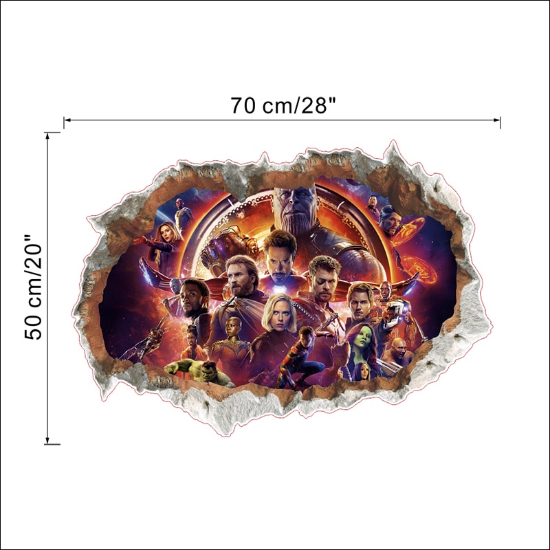 מדבקות קיר לילדים בעיצוב 3D בסגנון הנוקמים מארוול