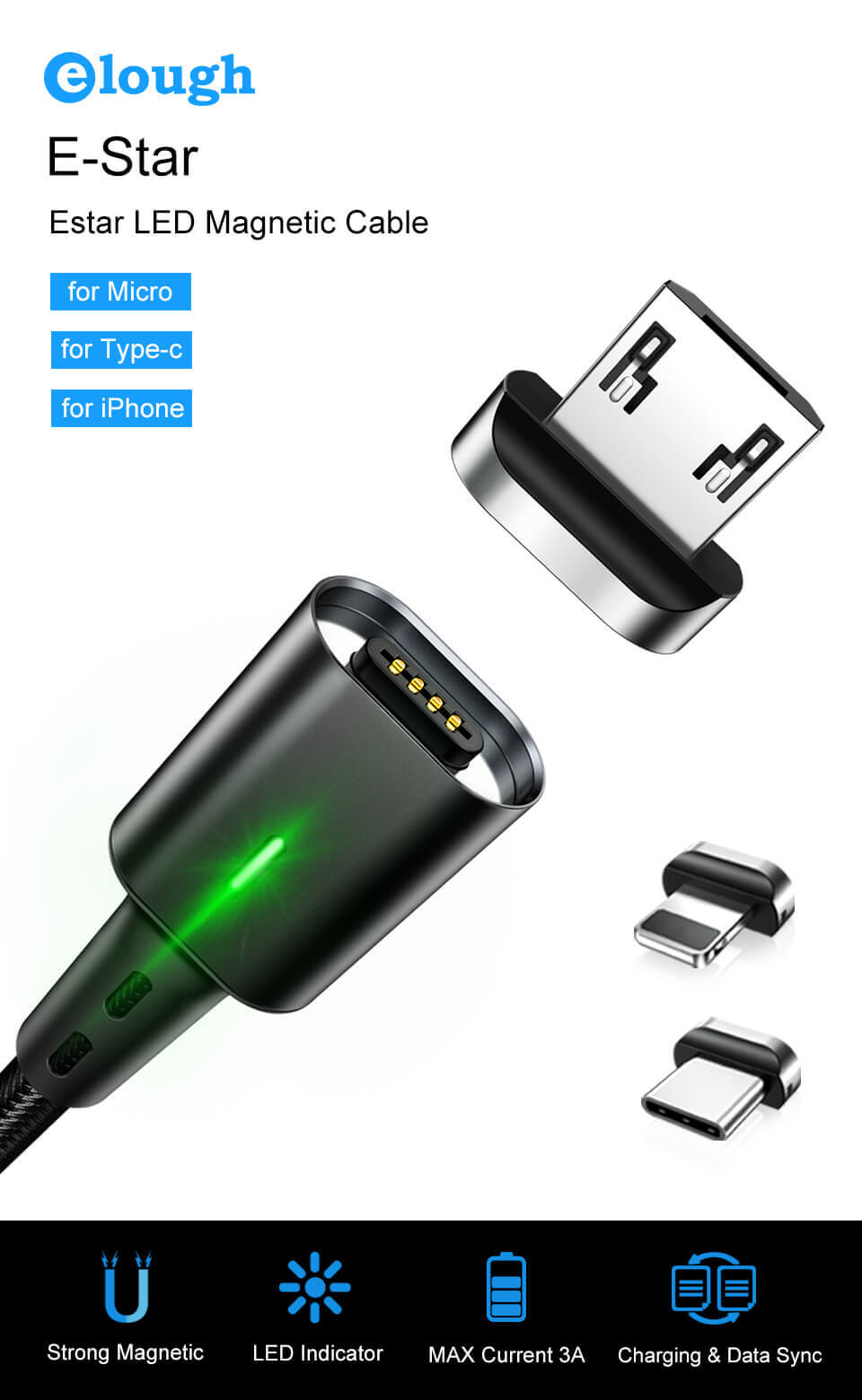 כבל טעינה מגנטי אוניברסלי