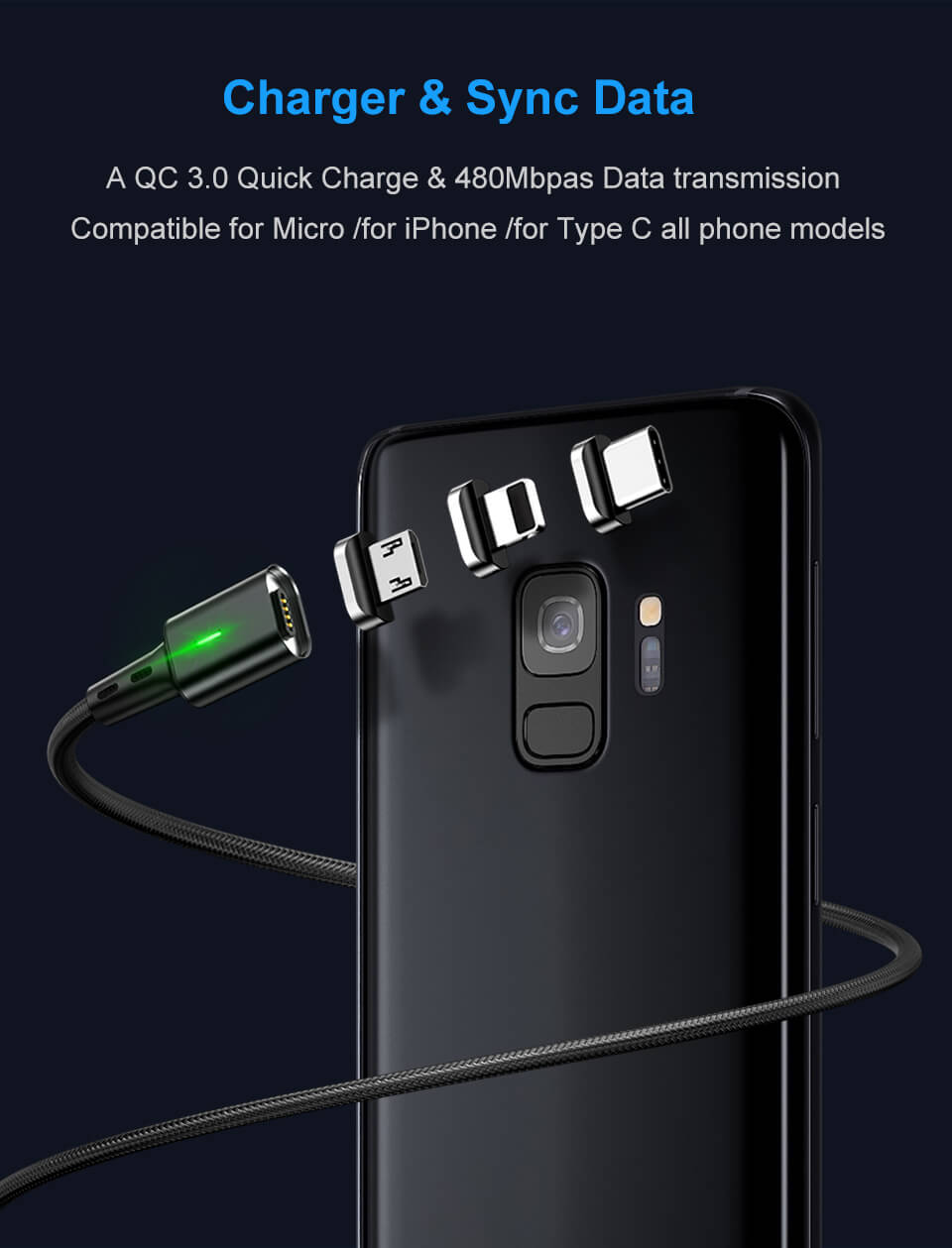 כבל טעינה מגנטי אוניברסלי