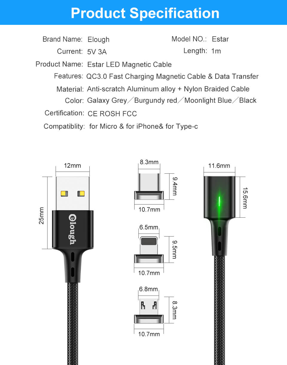 כבל טעינה מגנטי אוניברסלי