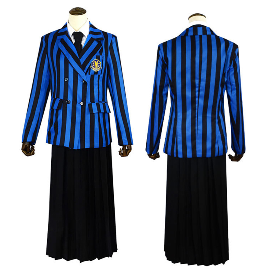 תחפושת וונסדיי אדמס – תלבושת אקדמיית נוורמור כחולה וסגולה