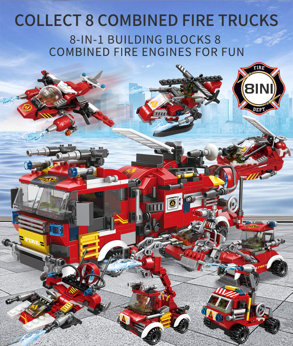 משאית כיבוי אש 8 ב1 להרכבה מאבני משחק (לגו)