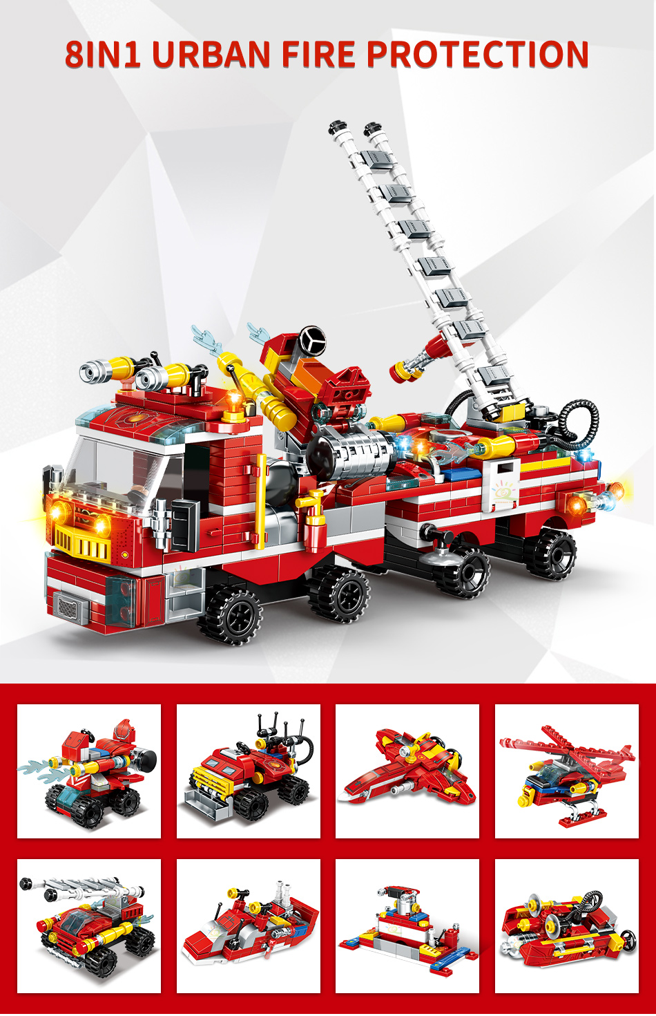 משאית כיבוי אש 8 ב1 להרכבה מאבני משחק (לגו)