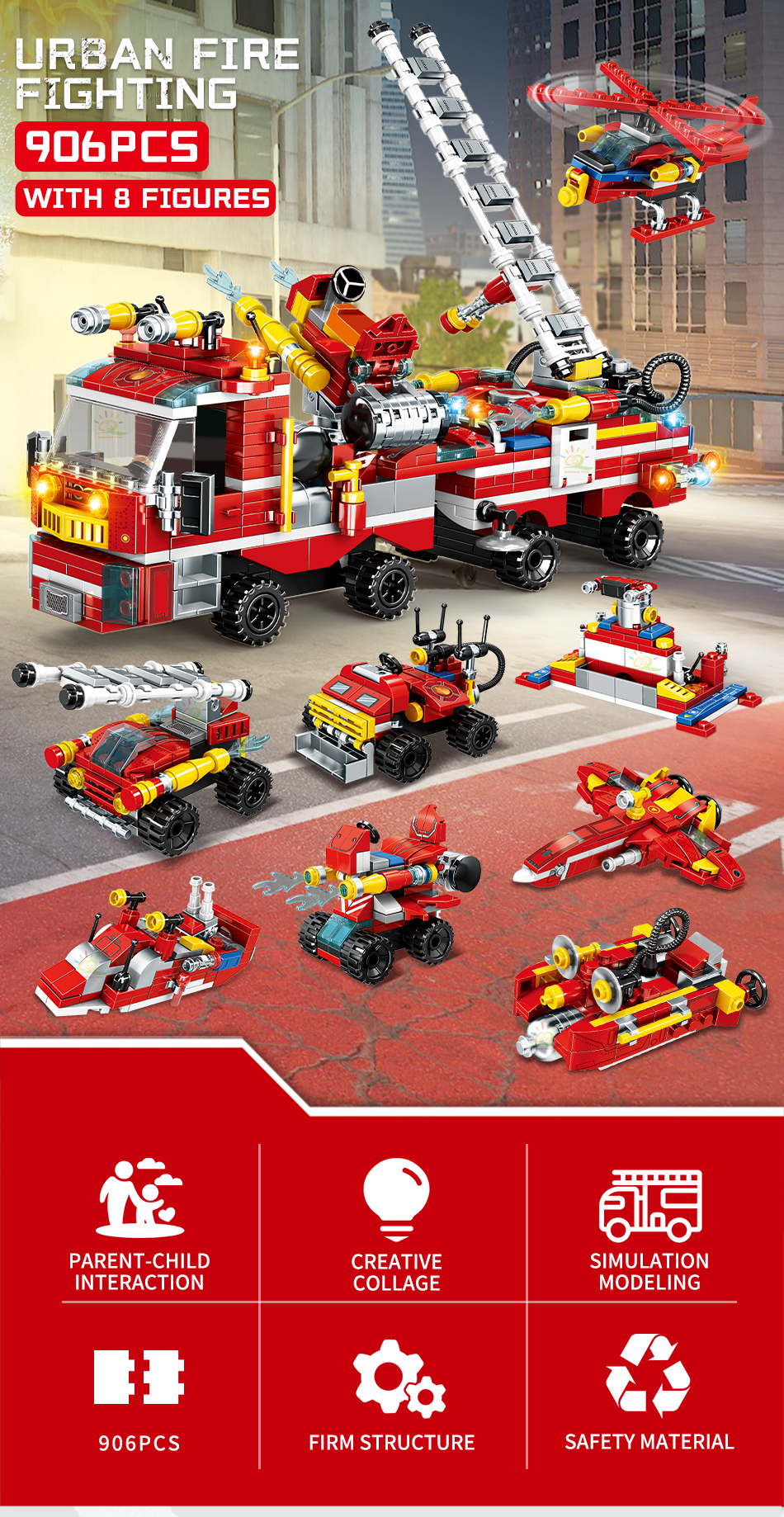 משאית כיבוי אש 8 ב1 להרכבה מאבני משחק (לגו)