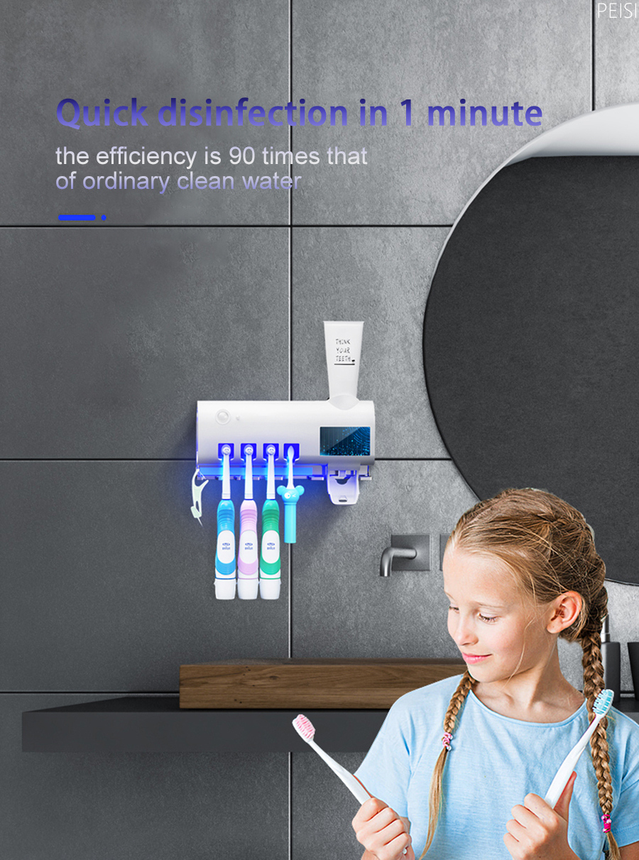 מתקן מברשות שיניים בעל נורת אולטרה סגולה UV מחסלת 99.9% מהחיידקים!