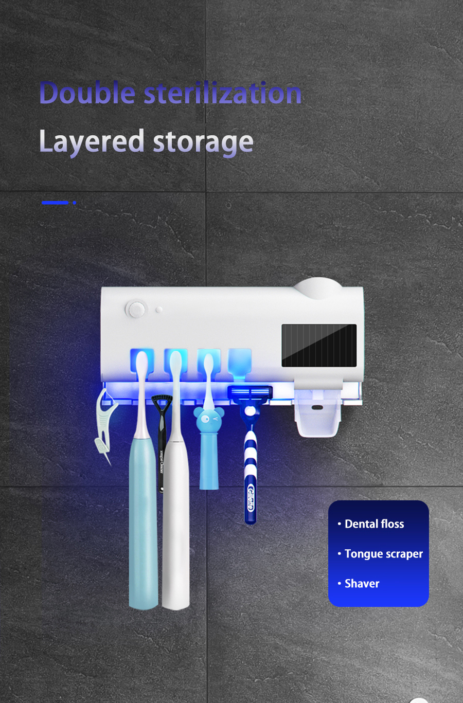 מתקן מברשות שיניים בעל נורת אולטרה סגולה UV מחסלת 99.9% מהחיידקים!