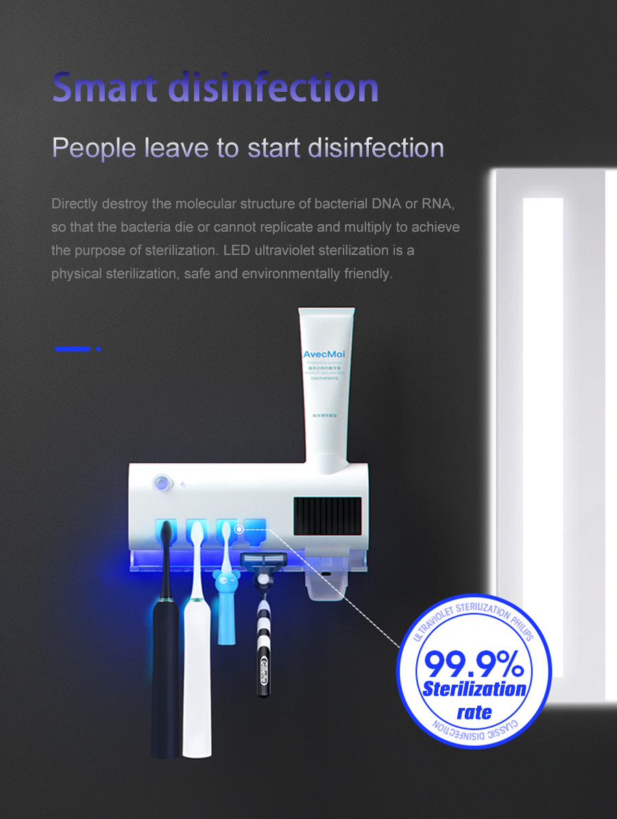 מתקן מברשות שיניים בעל נורת אולטרה סגולה UV מחסלת 99.9% מהחיידקים!
