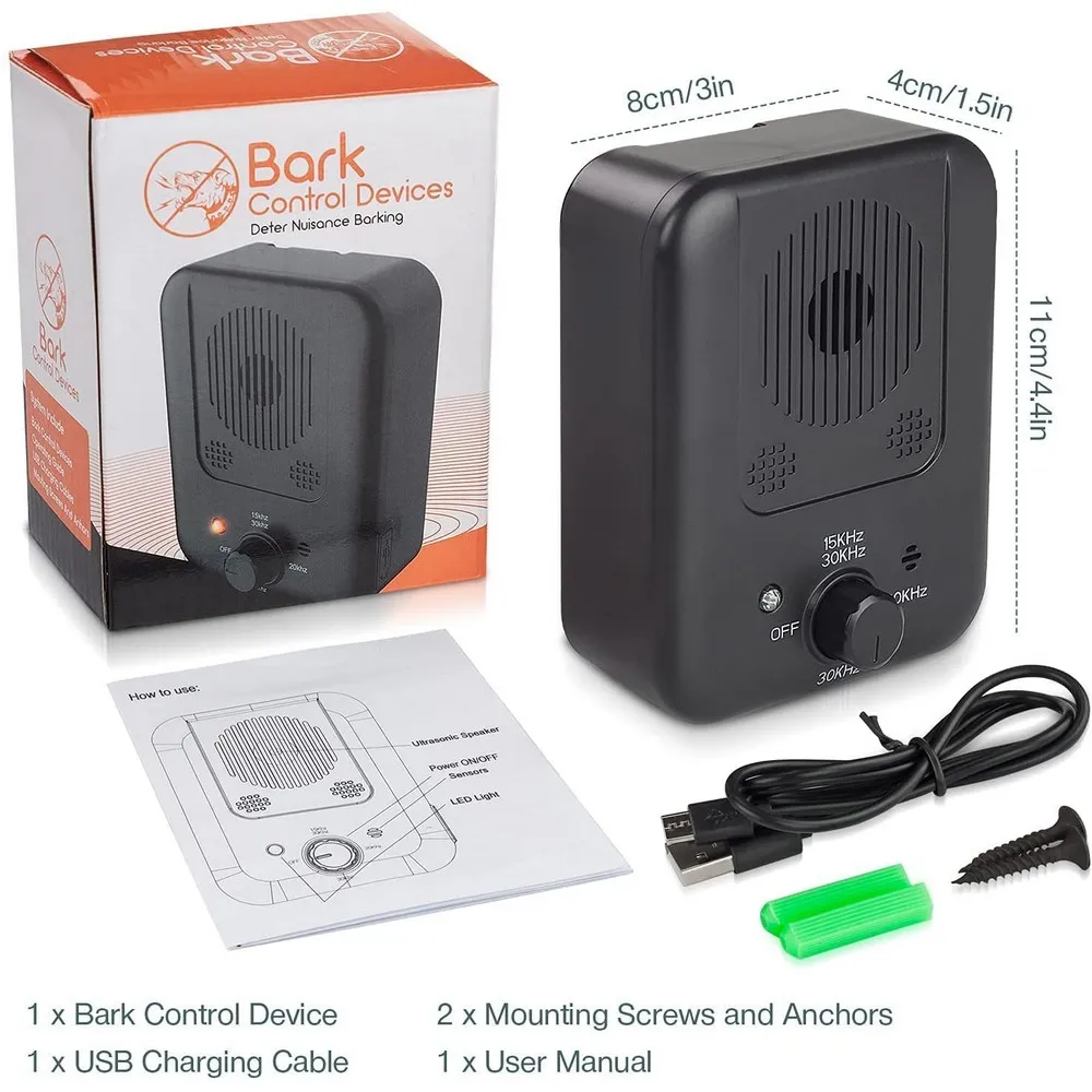 Ultrasonic Anti Bark Device Pet Dog Anti Barking Control Rechargeable Dog Repeller Trainer Training Bark Deterrent Drop Ship