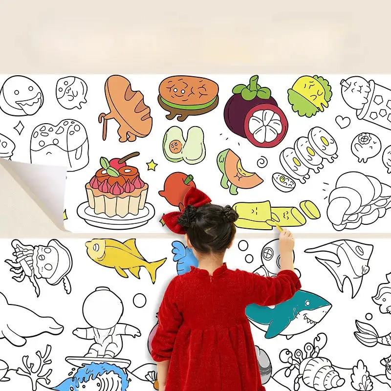 2023 Kids DIY Painting Drawing Roll Toys Sticky Color Filling Paper Graffiti Scroll Paper Educational Toys for Boys Girls Gift