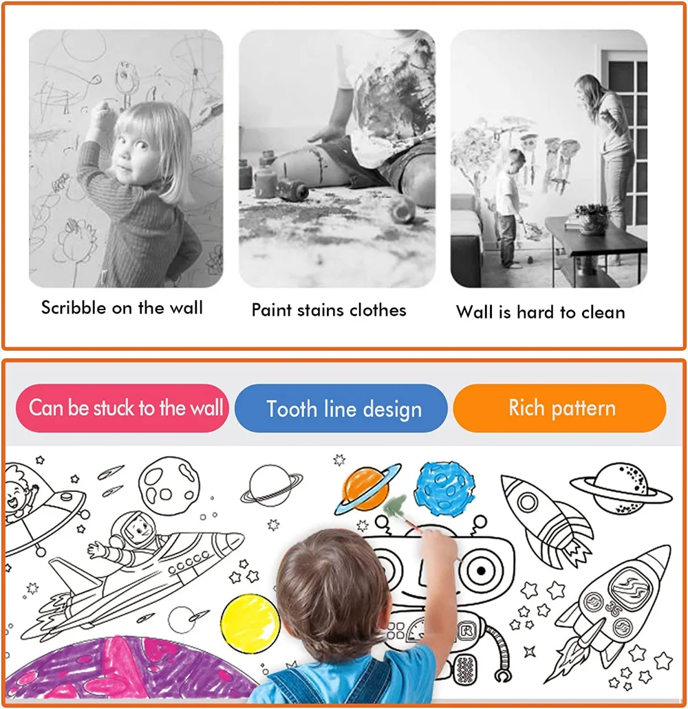 2023 Kids DIY Painting Drawing Roll Toys Sticky Color Filling Paper Graffiti Scroll Paper Educational Toys for Boys Girls Gift