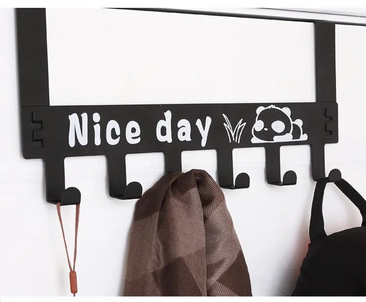 Thickened Punch-free Metal Hanger Bracket 6 Hook Door Hooks Rear Storage Wall Hanging Clothes Hat Bedroom Organizer Storage