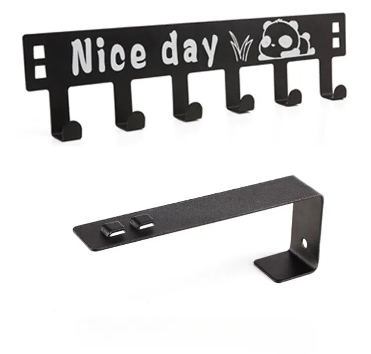 Thickened Punch-free Metal Hanger Bracket 6 Hook Door Hooks Rear Storage Wall Hanging Clothes Hat Bedroom Organizer Storage