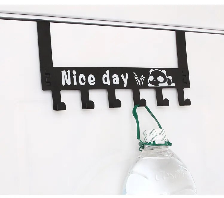 Thickened Punch-free Metal Hanger Bracket 6 Hook Door Hooks Rear Storage Wall Hanging Clothes Hat Bedroom Organizer Storage