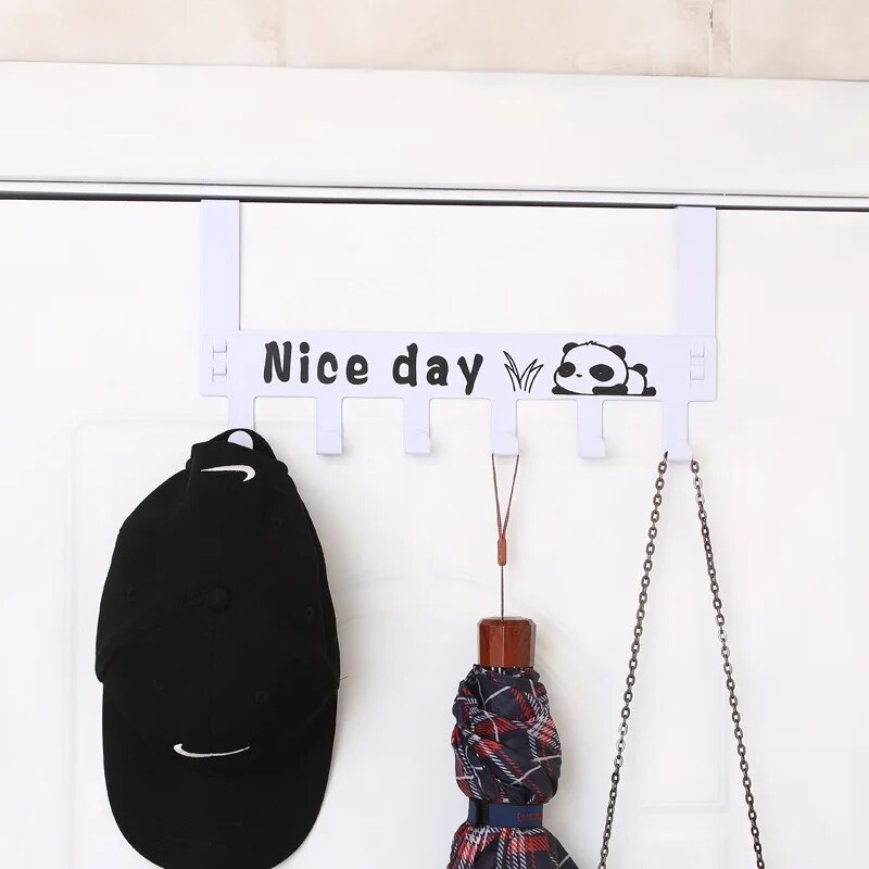 Thickened Punch-free Metal Hanger Bracket 6 Hook Door Hooks Rear Storage Wall Hanging Clothes Hat Bedroom Organizer Storage