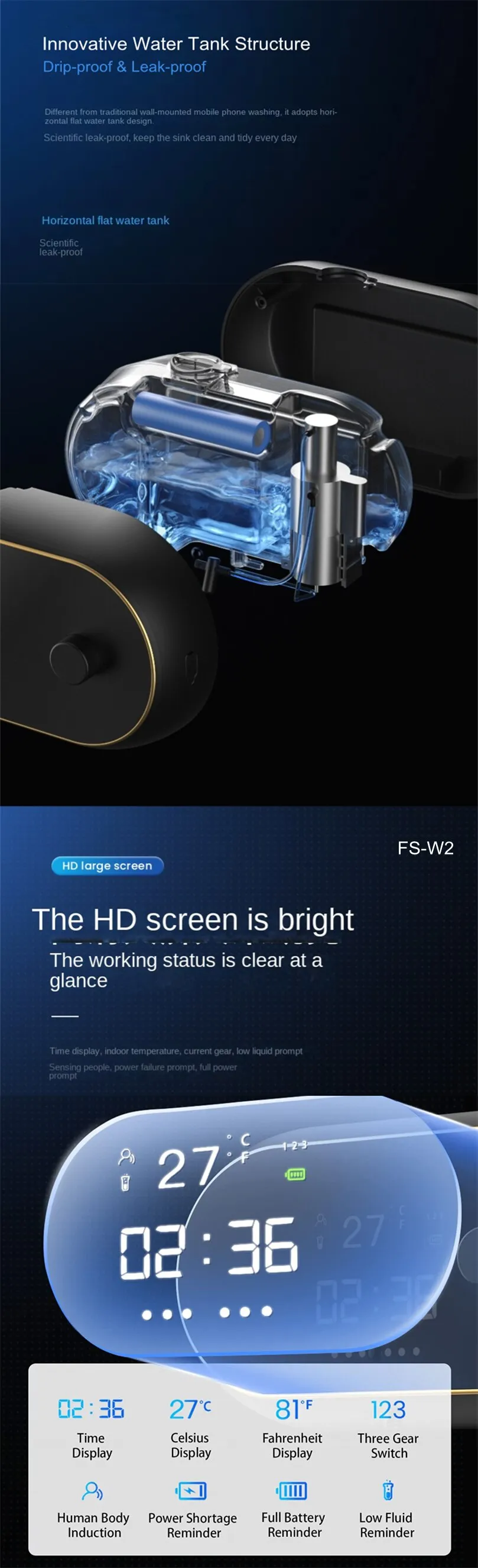 דיספנסר מקציף סבון נטען עם מד טמפרטורה