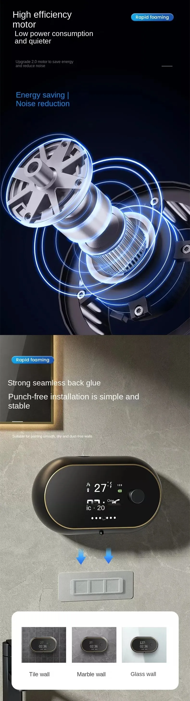 דיספנסר מקציף סבון נטען עם מד טמפרטורה