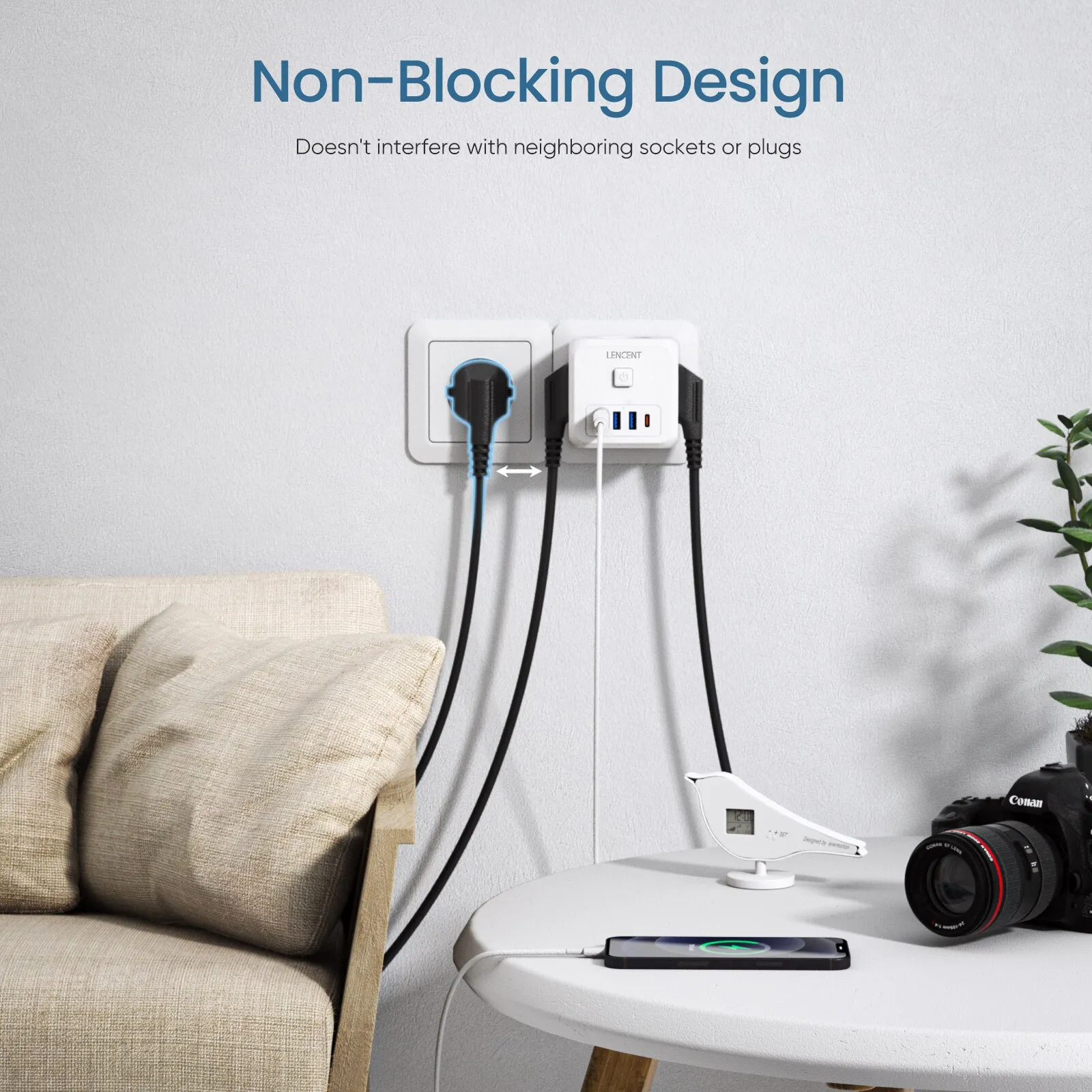 7 ב-1 - מפצל קובייה לתקע מבית LENCENT