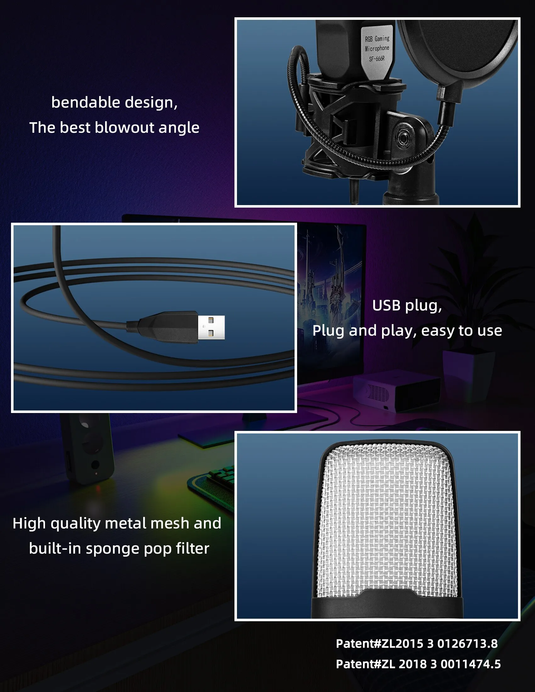 מיקרופון למחשב עם מעמד ואורות RGB