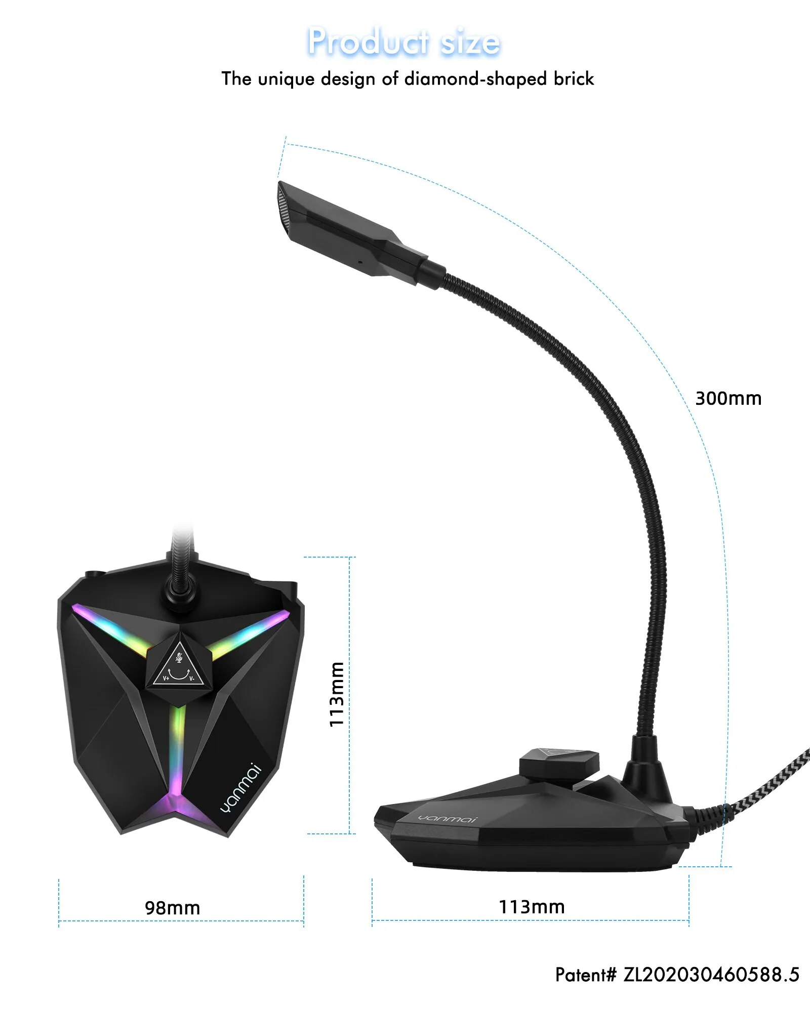 מיקרופון למחשב עם מעמד ואורות RGB