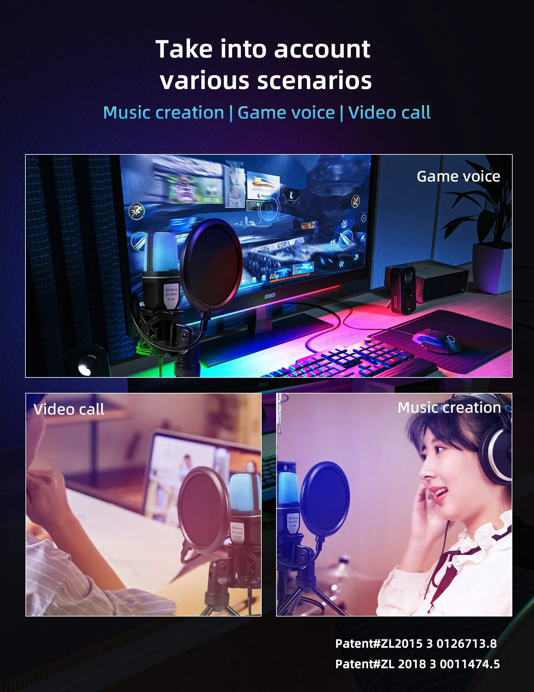 מיקרופון למחשב עם מעמד ואורות RGB