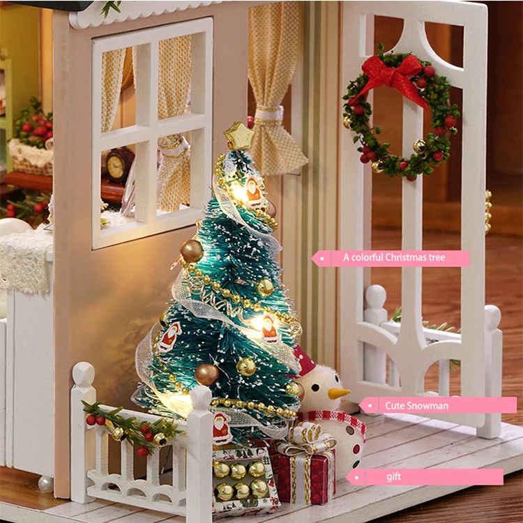 Kitten Mini Wooden Doll House Model Building Kits Toy Home Kit Creative Room Bedroom Decoration with Furniture For Birthday Gift