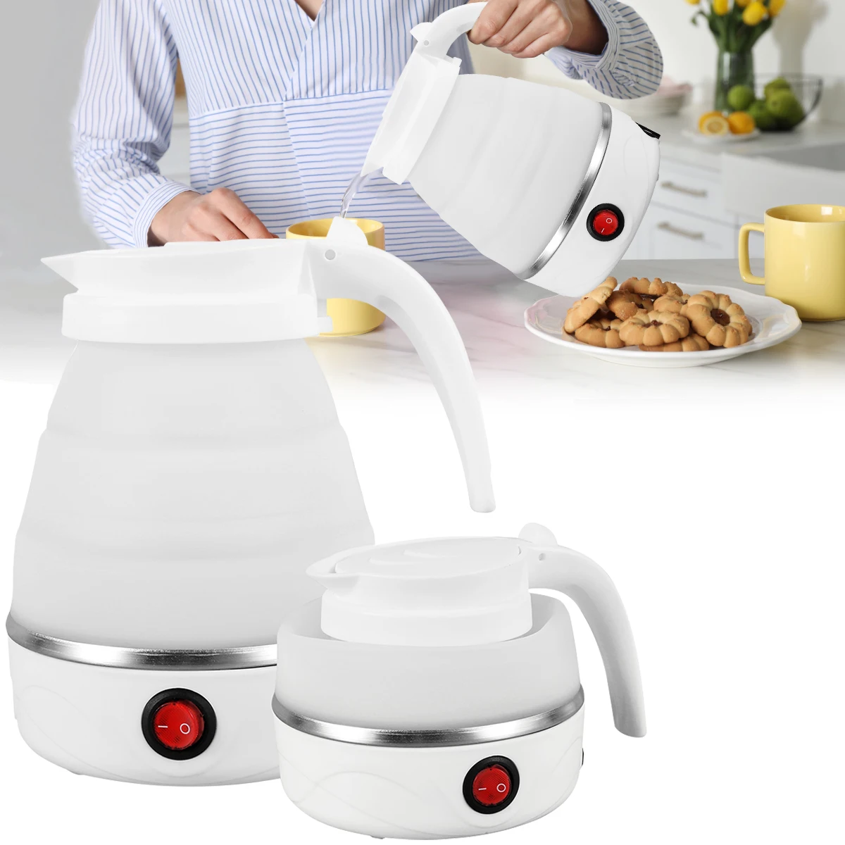 קומקום סיליקון חשמלי 600 מ”ל מתקפל ונייד