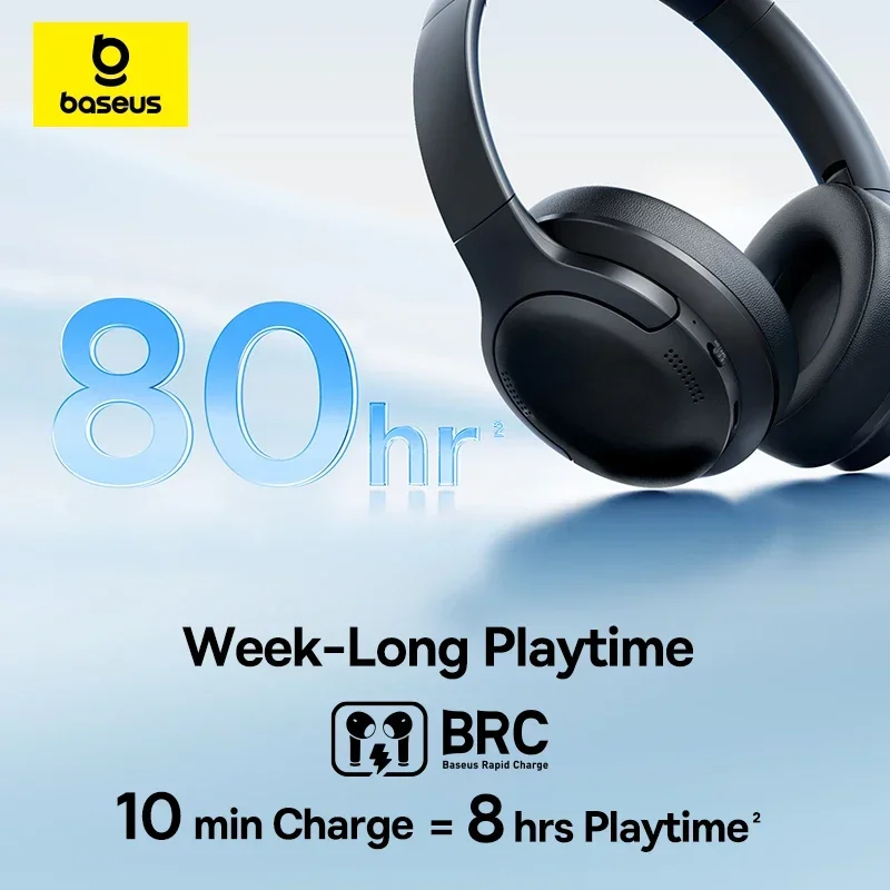 אוזניות Baseus BH1 Bluetooth 6.0 עם סינון רעשים ו-80 שעות סוללה – תמונה 2