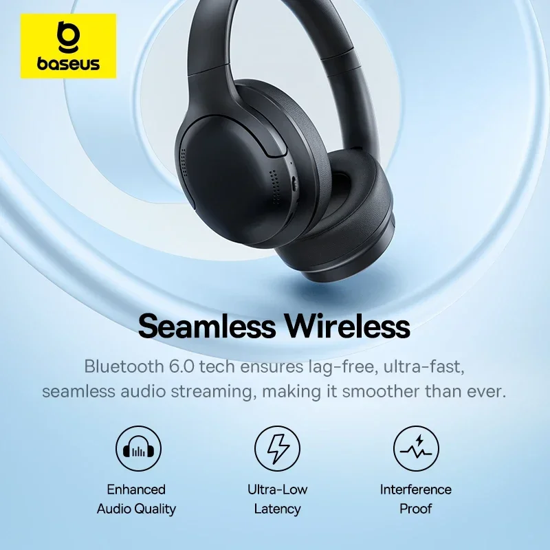 אוזניות Baseus BH1 Bluetooth 6.0 עם סינון רעשים ו-80 שעות סוללה – תמונה 4