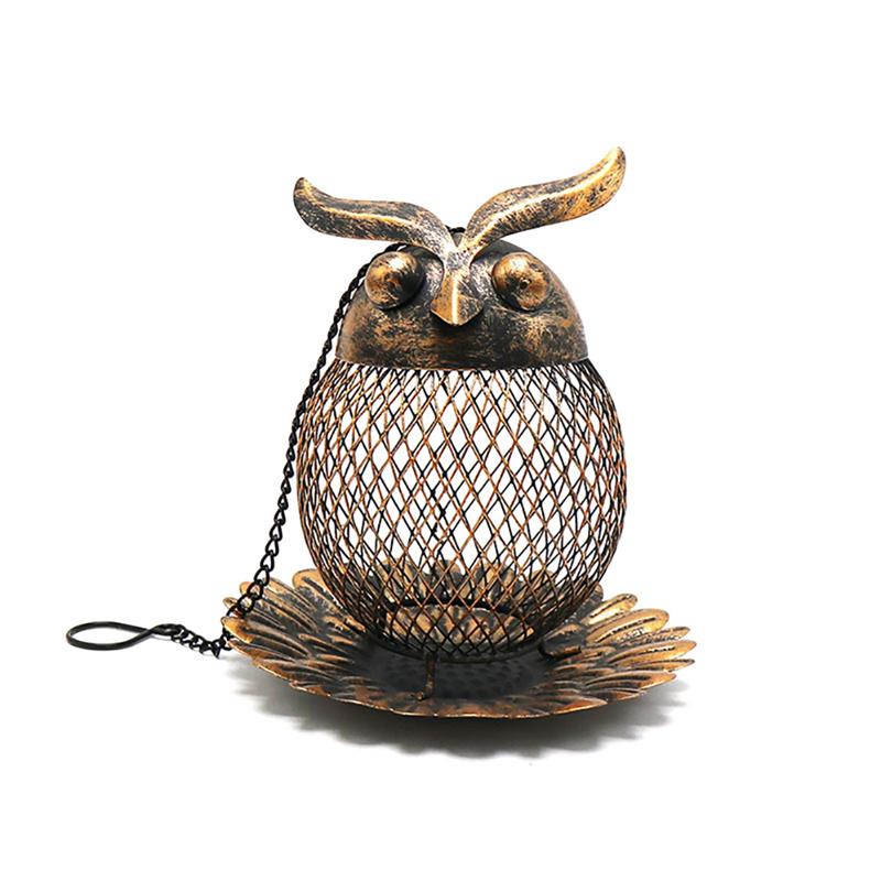 מתקן אוכל לציפורים תלוי בעיצוב ינשוף ממתכת עמידה