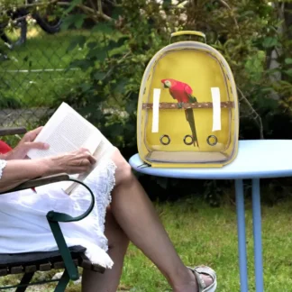 תיק נשיאה לתוכים וציפורים שקוף עם מוט עמידה ואוורור