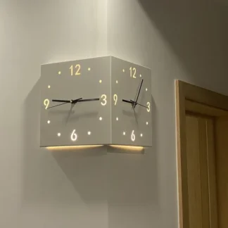 שעון קיר פינתי דו צדדי מינימליסטי ושקט לבית ומשרד