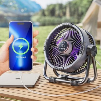 מאוורר קמפינג נטען 6 ב־1 עם סוללת 20,000mAh ותאורה