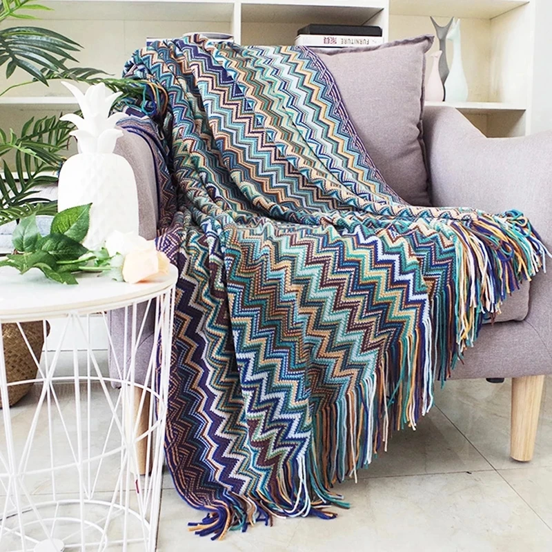 שמיכת בוהו גיאומטרית למיטה, ספה וקישוט קיר – תמונה 3