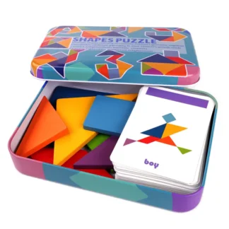 פאזל טנגרם צבעוני עם 110 קלפי משימות לפיתוח הדמיון