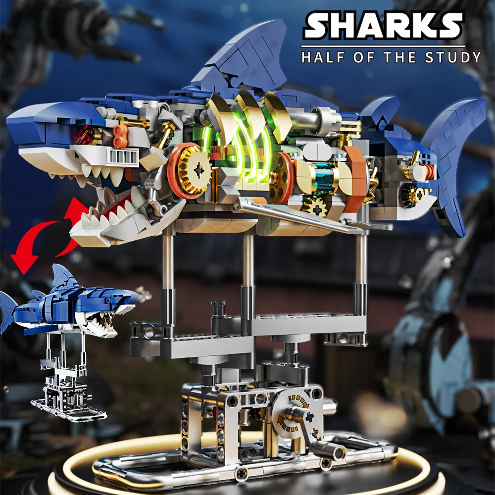 פאזל תלת מימדי כריש מכני 687 חלקים עם אורות ומעמד – תמונה 2