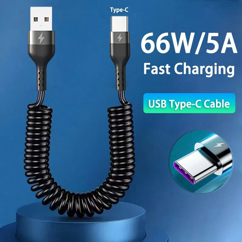 כבל USB Type C קפיצי לטעינה מהירה באורך עד 1 מטר – תמונה 2