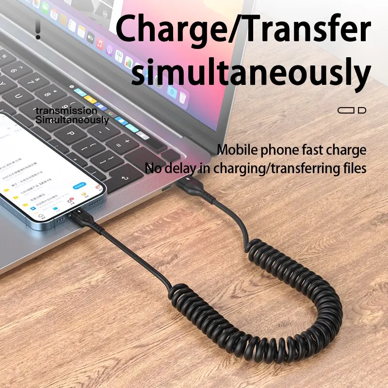כבל USB Type C קפיצי לטעינה מהירה באורך עד 1 מטר – תמונה 5